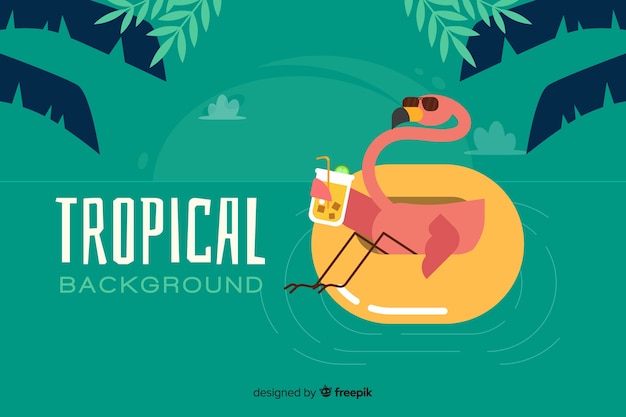 Fundo tropical liso com flamingo Vetor grátis