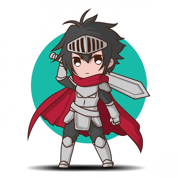 Garoto bonito em desenho de fantasia de cavaleiro Vetor Premium