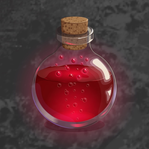 Garrafa com poção vermelha. ícone do jogo de elixir mágico. Vetor Premium
