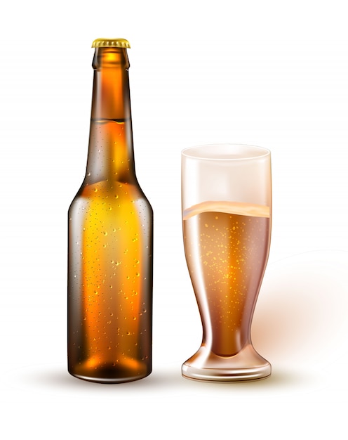 Garrafa de cerveja realista, vidro | Vetor Premium