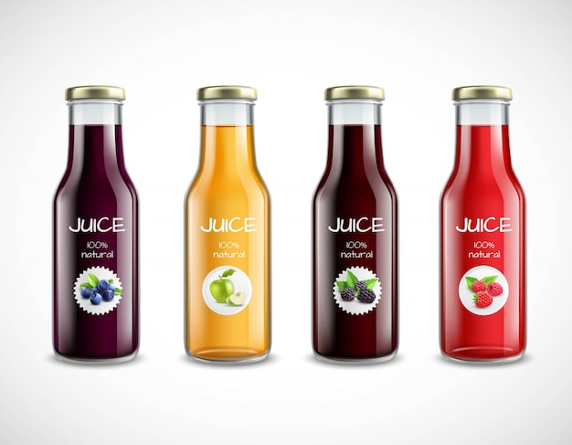 Garrafas de vidro com coleta de suco de frutas Vetor grátis