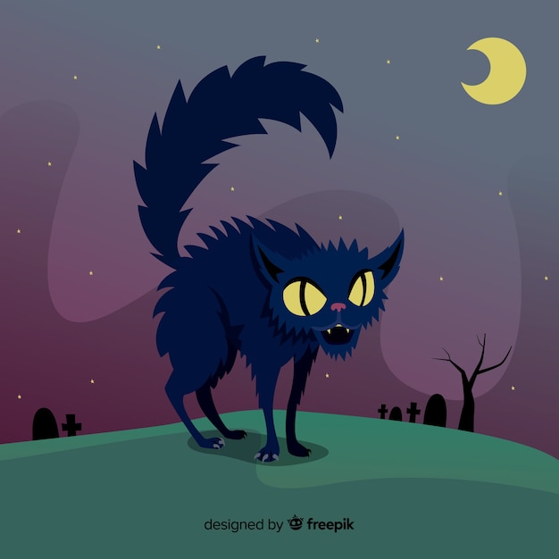 Gato assustador de halloween design plano Vetor Grátis