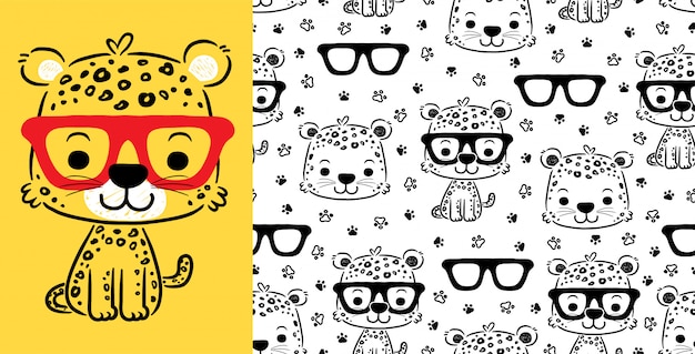 Gato bonito dos desenhos animados no padrão sem emenda Vetor Premium