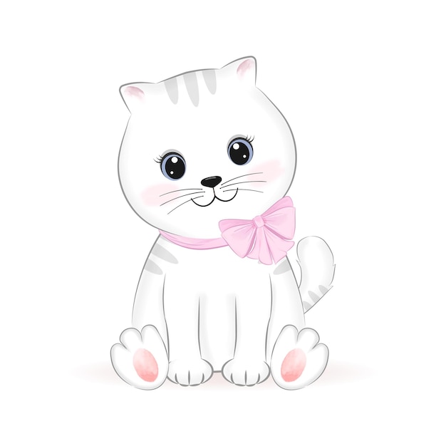 Gato branco bonitinho ilustração de desenho animado animal Vetor Premium