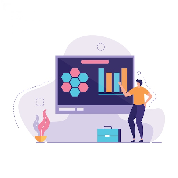 Gerente explain chart on monitor vector Vetor Premium