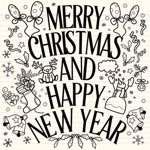 Grande conjunto de elemento de design de natal em estilo doodle Vetor Premium