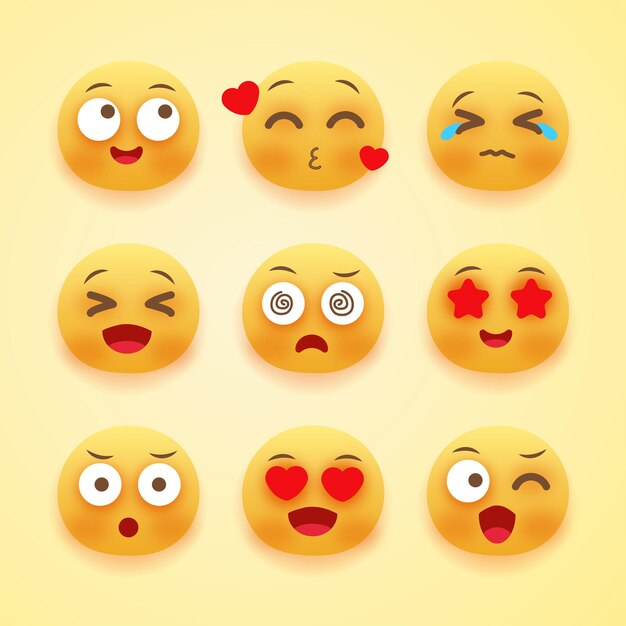 Grande conjunto de ícones expressivos de sorriso de desenhos animados emoji conjunto conjunto de