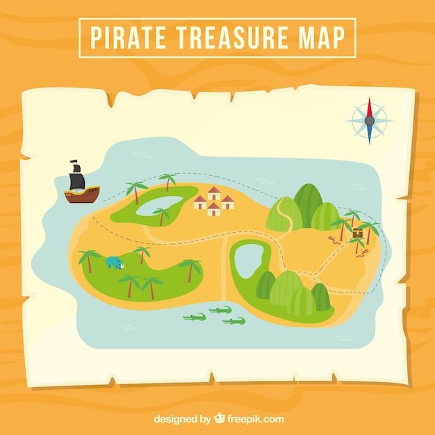 Grande Mapa Do Tesouro Pirata Vetor Premium