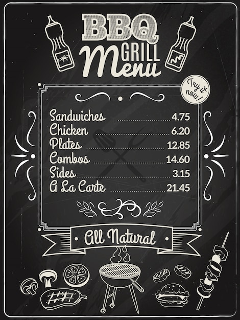 Grill menu quadro de giz  Baixar vetores grátis