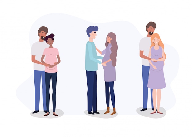 Grupo de amantes casais personagens de gravidez Vetor grátis