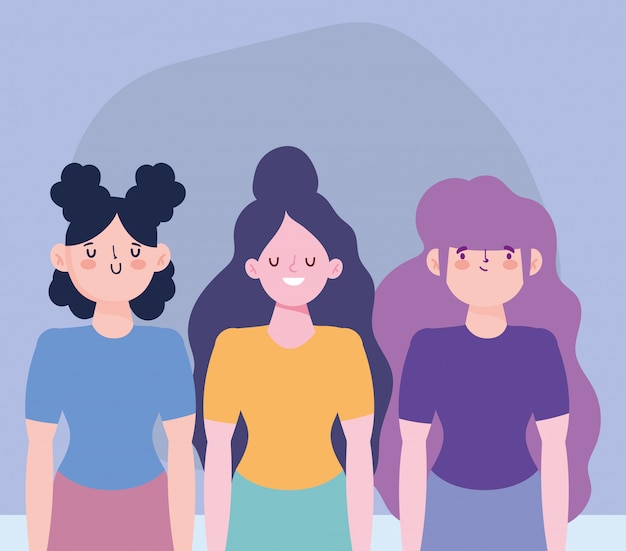 Grupo Feminino Jovem Mulheres Desenho Animado Desenho Vetorial