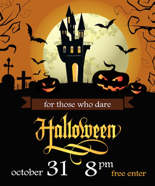 Halloween, para aqueles que ousam rotulação com data e abóboras Vetor grátis