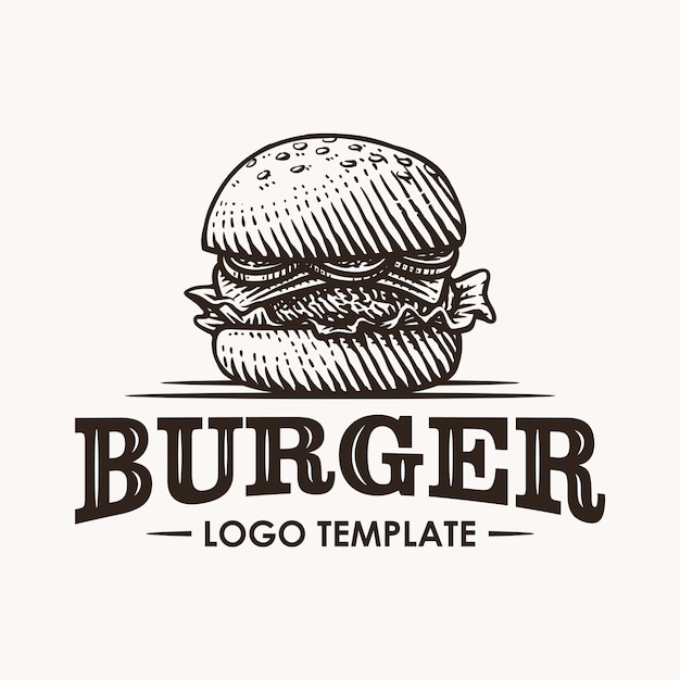 Hambúrguer vintage mão desenhada ilustração do logotipo | Vetor Premium