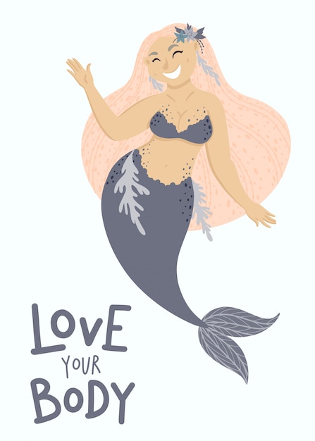 Happy plus size mermaid Vetor Premium