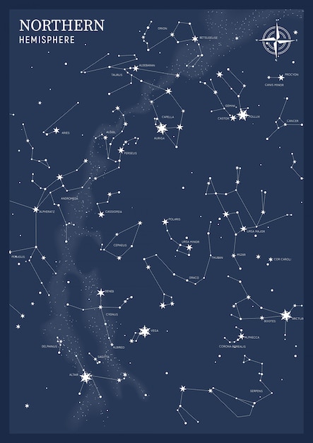 Hemisfério Norte Mapa Estelar De Constelações Vetor Premium