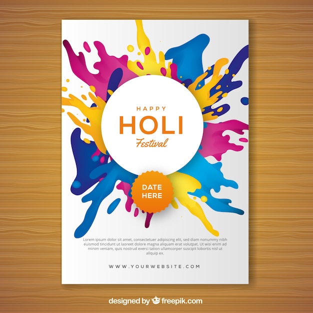 Holi festival party  flyer em design realista Vetor Gr tis