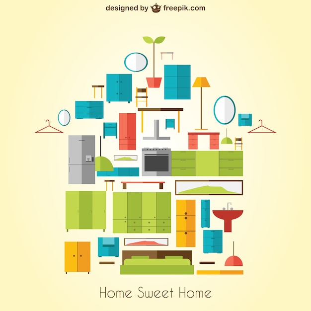 Download Home sweet home com mobiliário | Vetor Grátis