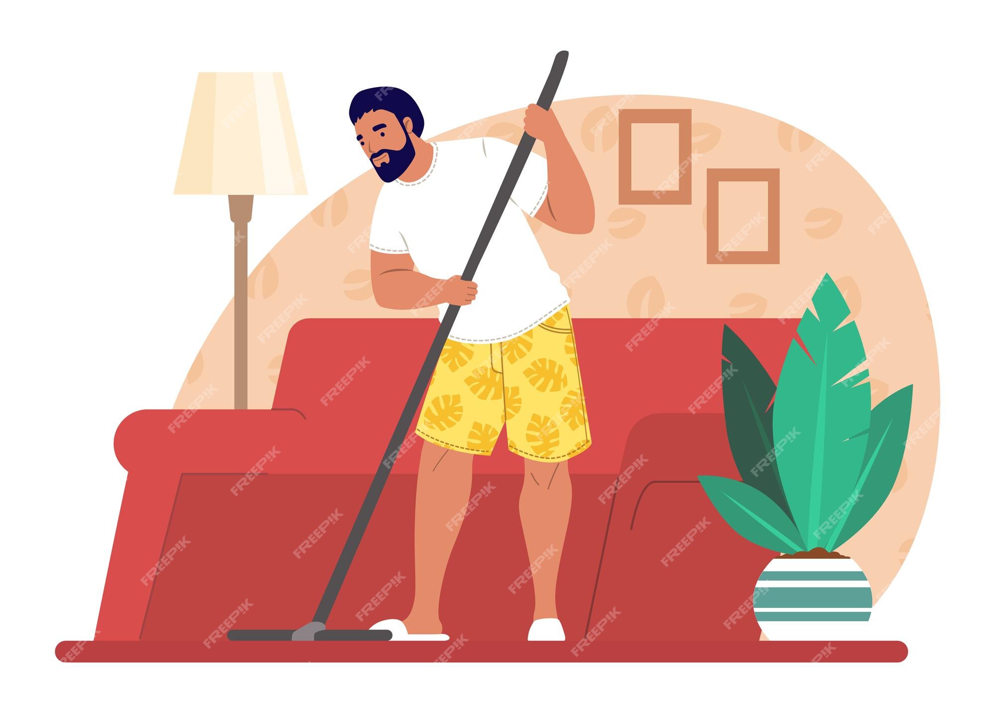 Homem Lavando Chão Com Esfregão Ilustração Vetorial Tarefas Domésticas Limpeza Tarefas 