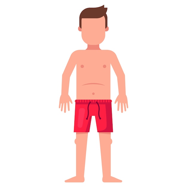 Homem nu em shorts de praia vermelho sobre fundo branco ilustração de