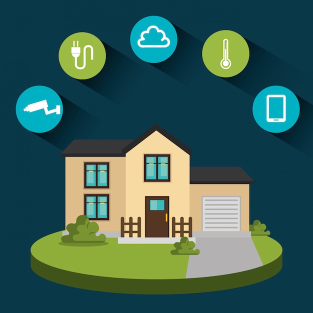Ícone de conjunto de tecnologia em casa inteligente Vetor grátis