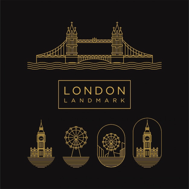 Ícone de marco de londres dourado com estilo de linha Vetor Premium