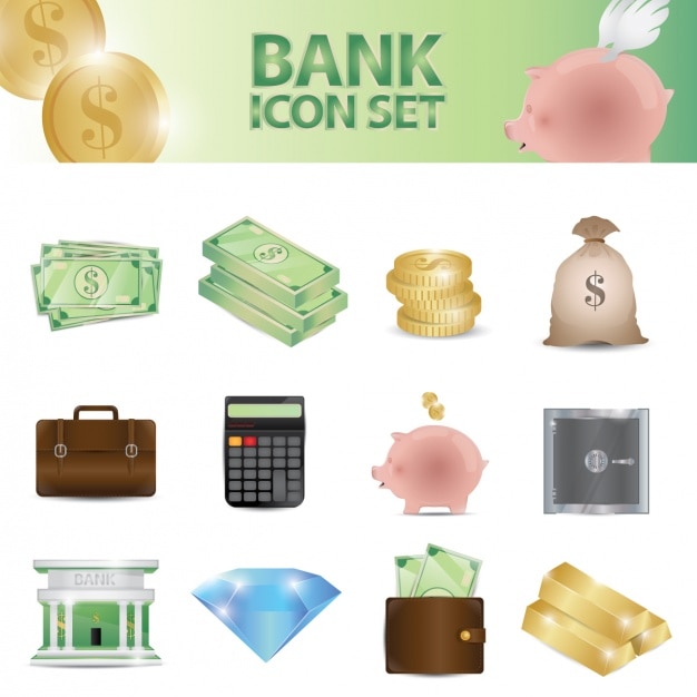 Ícones banco definido Vetor grátis