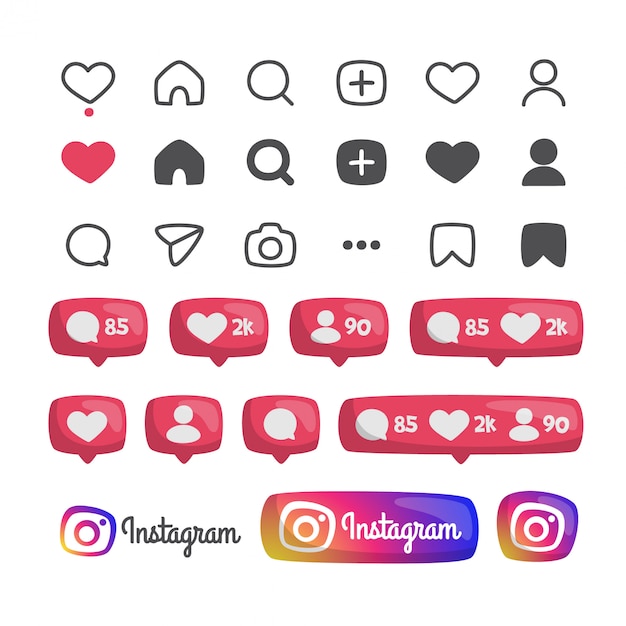 Ícones Do Instagram E Botões De Notificação Vetor Premium 