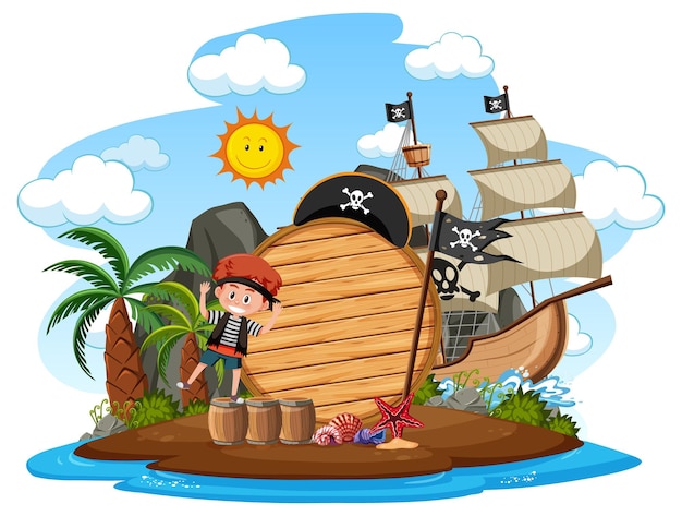 Ilha Pirata Com Um Banner Vazio Isolado No Fundo Branco Vetor Premium