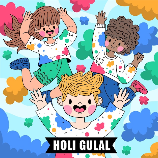 Ilustração colorida plana detalhada de holi gulal Vetor Grátis