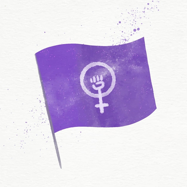 Ilustração Da Bandeira Feminista Em Aquarela Com Punho E Símbolo Feminino Vetor Premium 