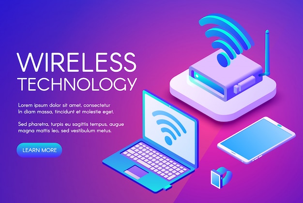Ilustração da tecnologia sem fio da transferência de dados do internet em dispositivos digitais. Vetor grátis