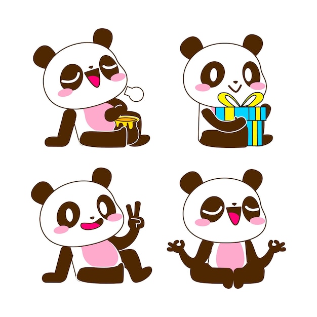 Ilustração De Conjunto De Vetores De Panda Pequeno Fofo Vetor Premium 8194