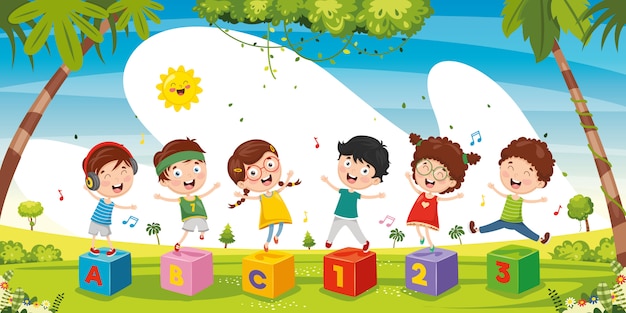 Ilustração de crianças brincando lá fora Vetor Premium