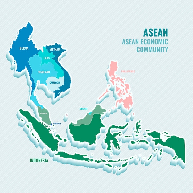 ilustração de design plano mapa asean vetor grátis