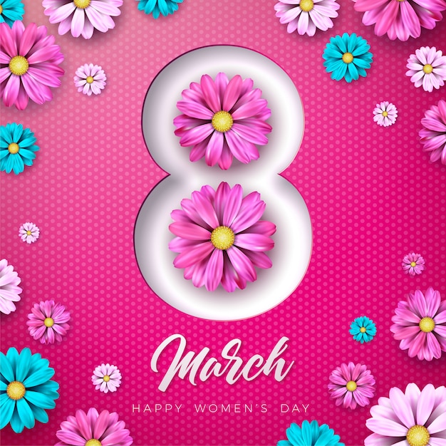 Ilustração de dia feliz feminino com design de flor Vetor Premium