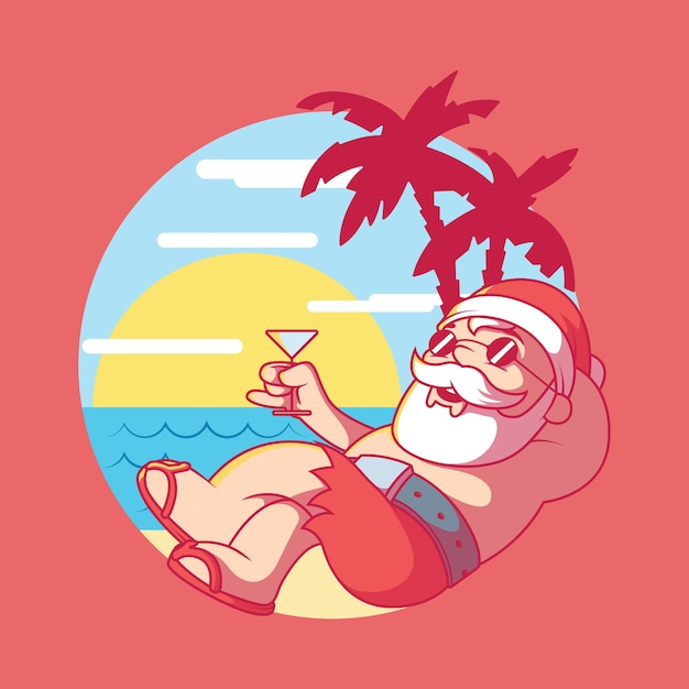 Ilustração de férias de praia de papai noel conceito de design de celebração de férias de natal