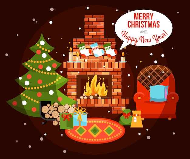 Ilustração de lareira de férias de natal Vetor grátis