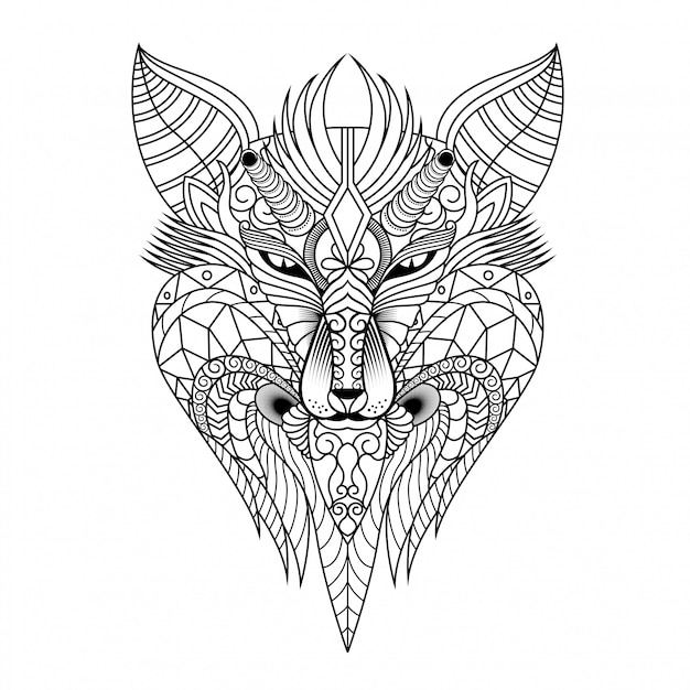 Ilustração de lobo, zentangle de mandala e design de tshirt | Vetor Premium