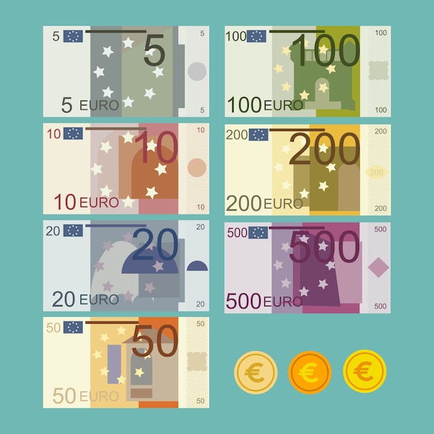 Ilustração De Notas De Moeda De Euro Em Estilo Simples Vetor Premium 8839