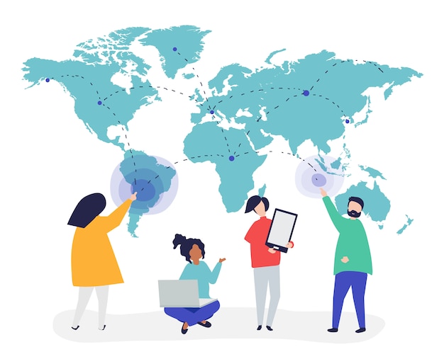 Ilustração de personagens de pessoas com o conceito de rede global Vetor grátis