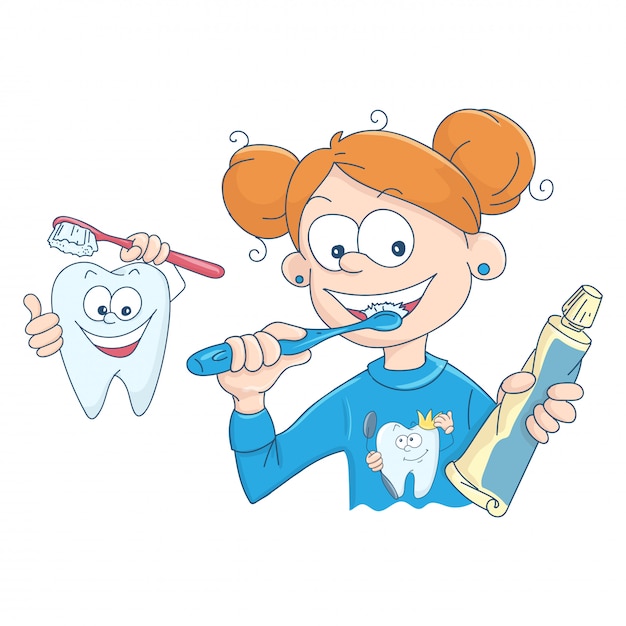 Ilustração de uma menina escovando os dentes | Vetor Premium