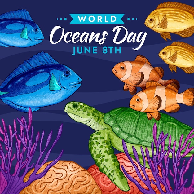 Ilustra O Desenhada M O Para O Dia Mundial Dos Oceanos Vetor Gr Tis