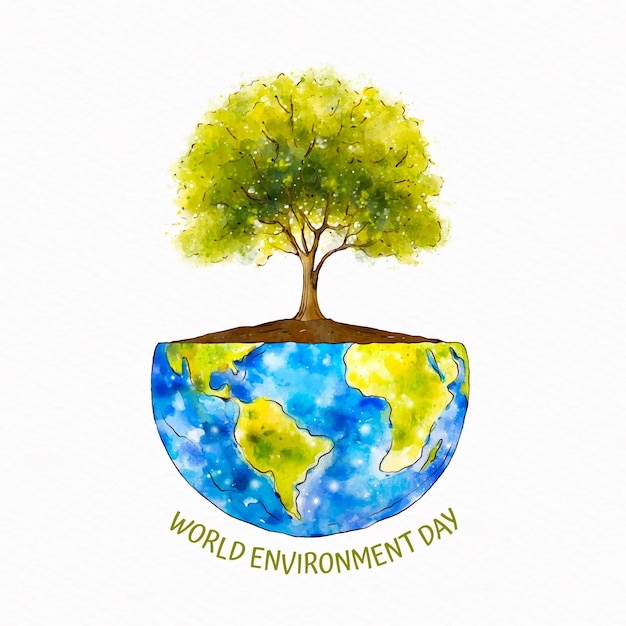 Ilustração Do Dia Mundial Do Meio Ambiente Pintada à Mão Em Aquarela