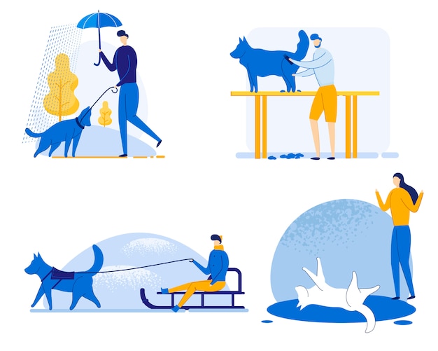 Ilustração do jogo do treinamento do cão, desenhos animados. Vetor Premium