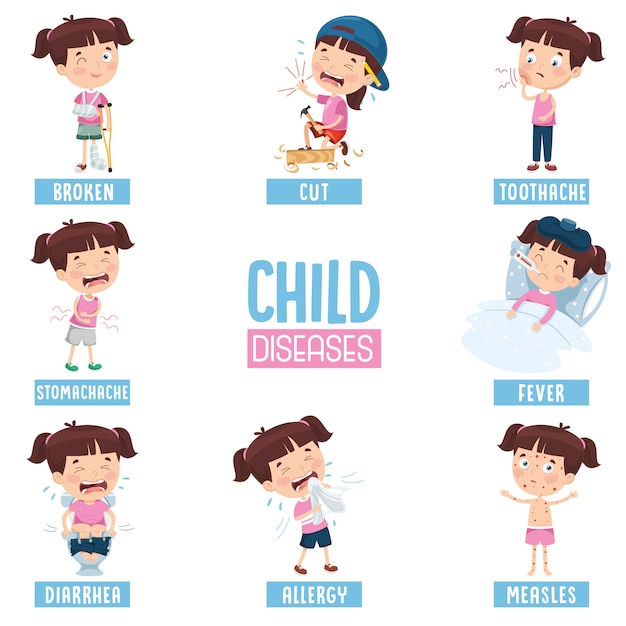Ilustração em vetor de menina dos desenhos animados, fazendo várias atividades Vetor Premium