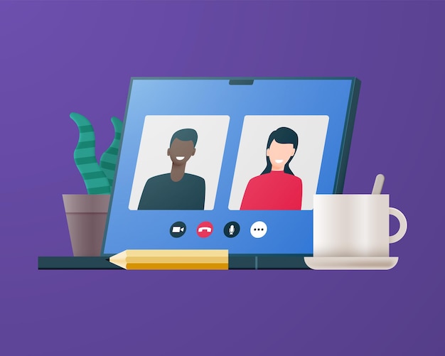 Ilustração Em Vetor De Videoconferência Local De Trabalho Com Tela De Laptop Pessoas Conversando 6140