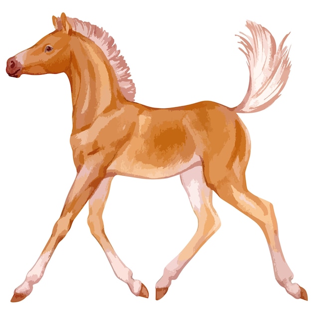 Ilustra O Em Vetor Em Aquarela De Cavalo Beb Imagem Desenhada M O