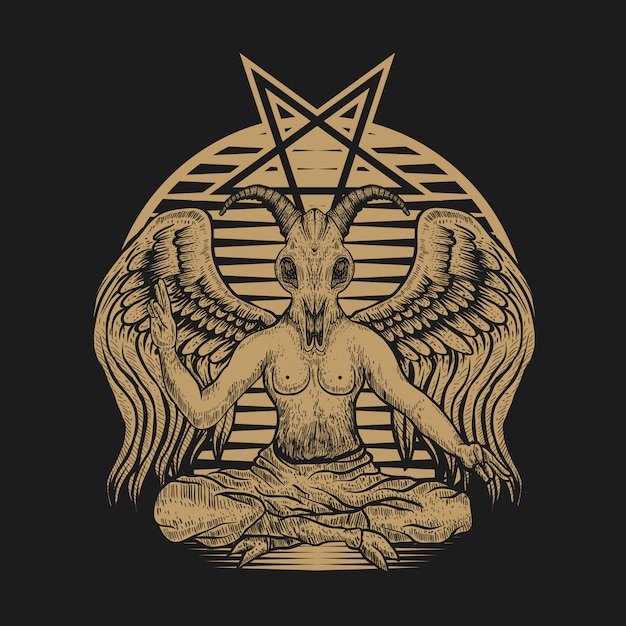 Ilustração em vetor mundo baphomet Vetor Premium