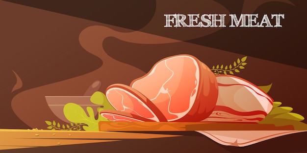 Ilustração em vetor plana carne fresca em estilo cartoon com deliciosa fatia de bacon Vetor grátis