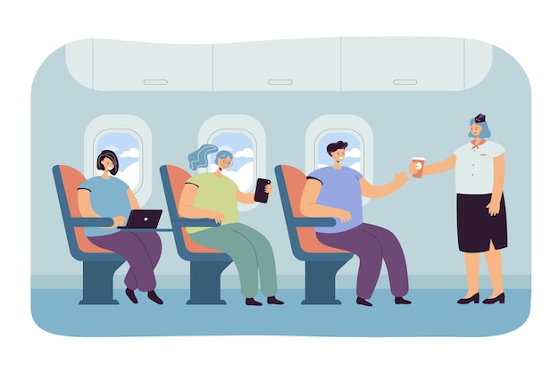 Ilustração plana de pessoas viajando de avião Vetor grátis